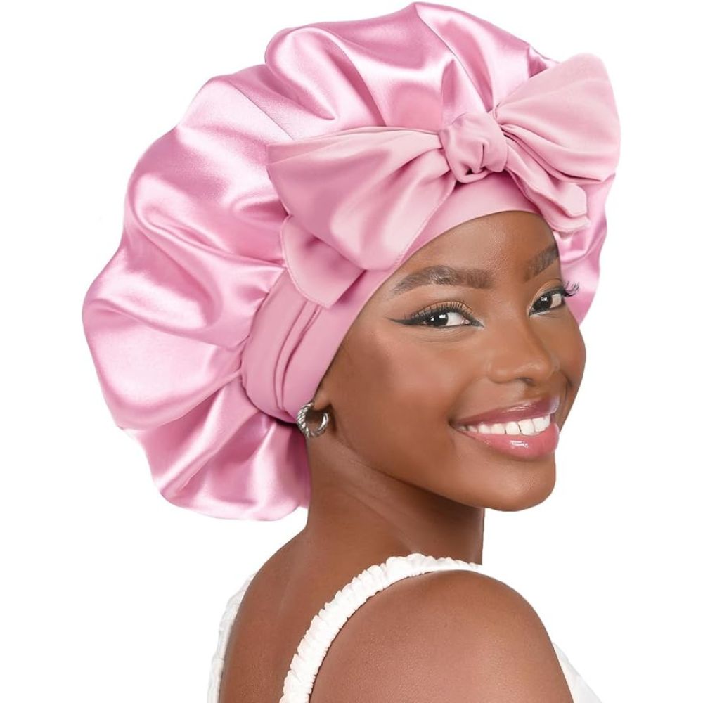 WellPro™ Silk Bonnet for Sleeping – Double Layer Satin Hair Bonnet with Adjustable Tie Band for Curly Hair Women