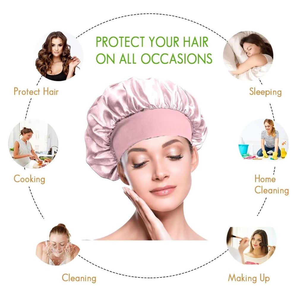 WellPro™ Satin Bonnet for Sleeping – Silk Night Cap with Wide Elastic Band for Long and Curly Hair