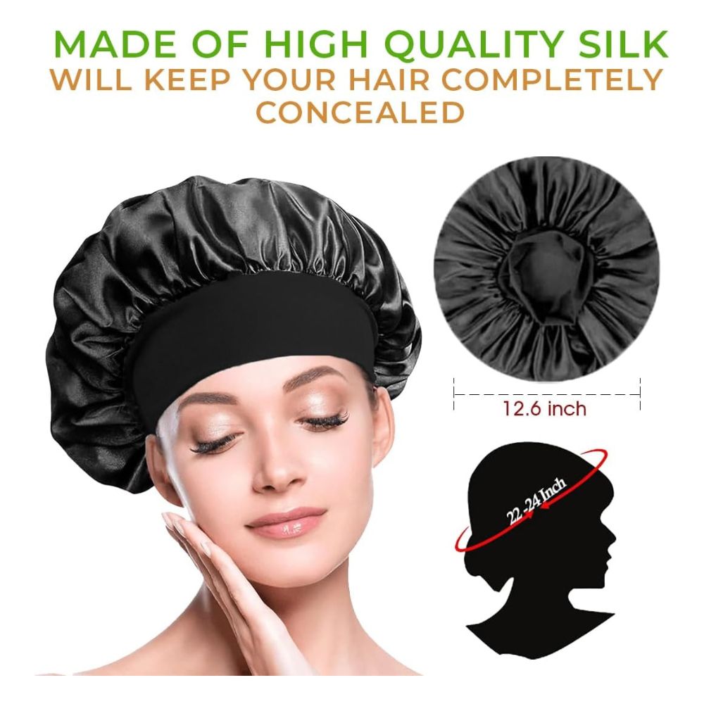 WellPro™ Satin Bonnet for Sleeping – Silk Night Cap with Wide Elastic Band for Long and Curly Hair