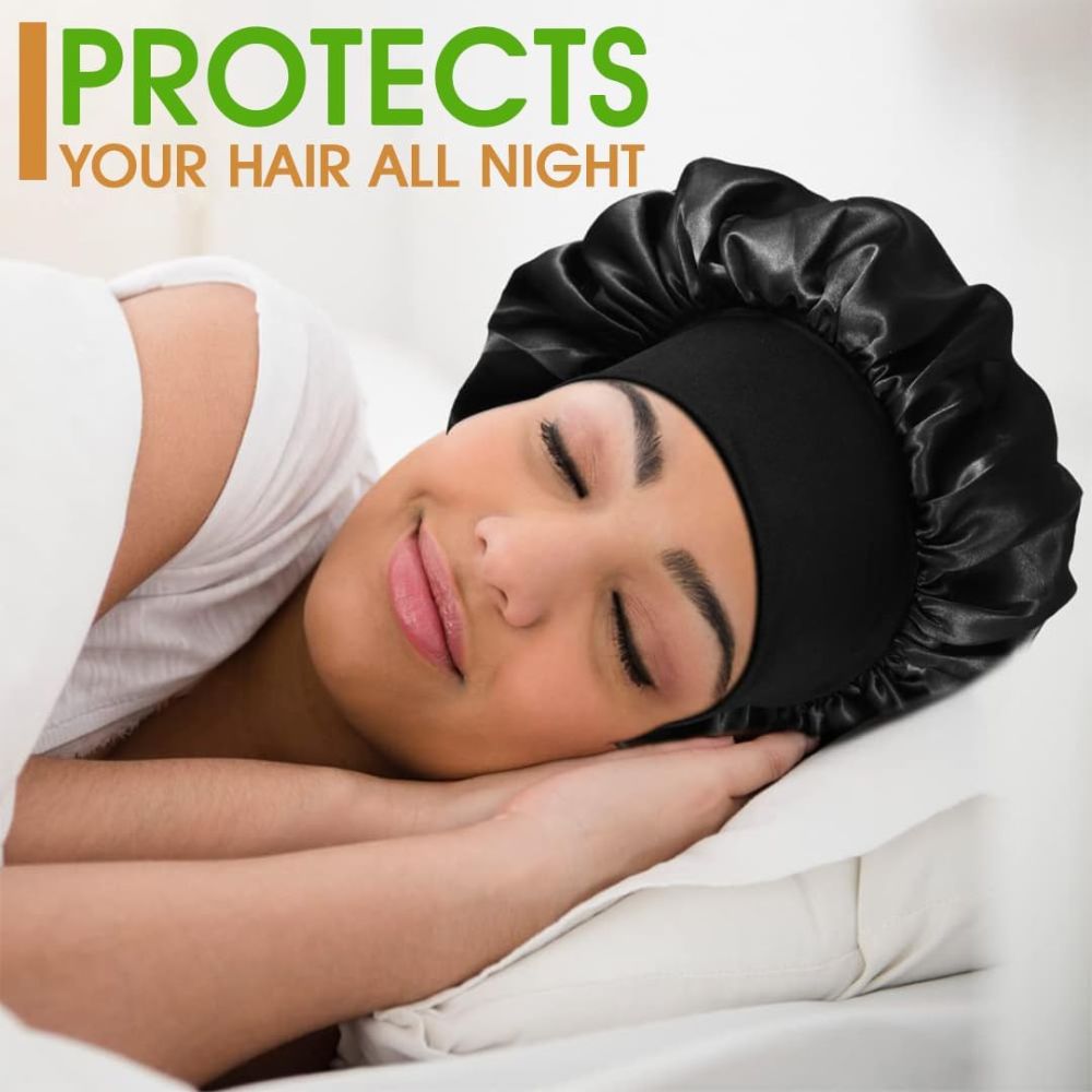 WellPro™ Satin Bonnet for Sleeping – Silk Night Cap with Wide Elastic Band for Long and Curly Hair
