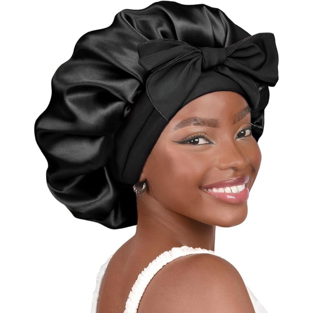 WellPro™ Silk Bonnet for Sleeping – Double Layer Satin Hair Bonnet with Adjustable Tie Band for Curly Hair Women
