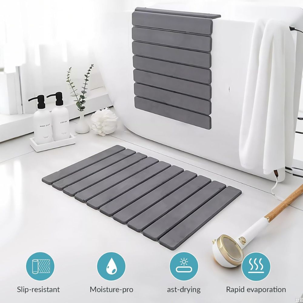 WellPro™ Foldable Stone Bath Mat – Super Absorbent Diatomaceous Earth Non-Slip Quick Dry Mat