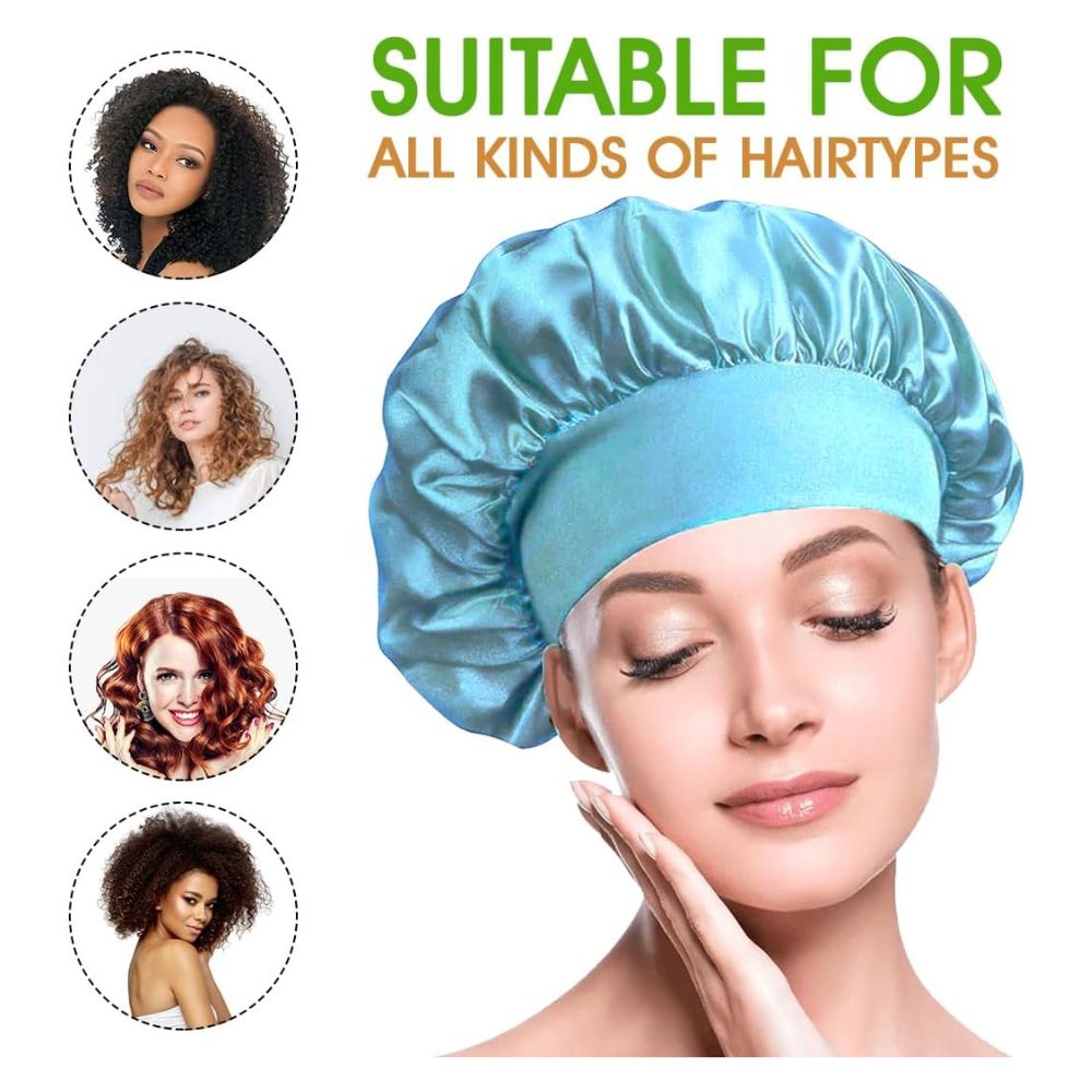 WellPro™ Satin Bonnet for Sleeping – Silk Night Cap with Wide Elastic Band for Long and Curly Hair