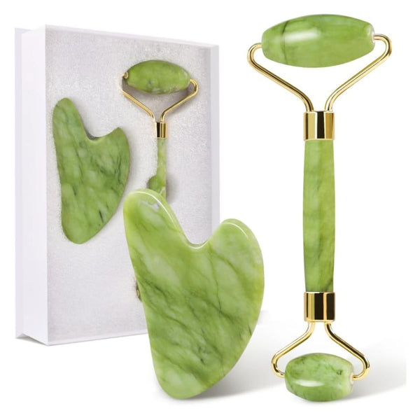 WellPro™ Gua Sha & Jade Roller Set – Natural Stone Face Roller & Gua Sha Tool for Face, Neck & Body Massage