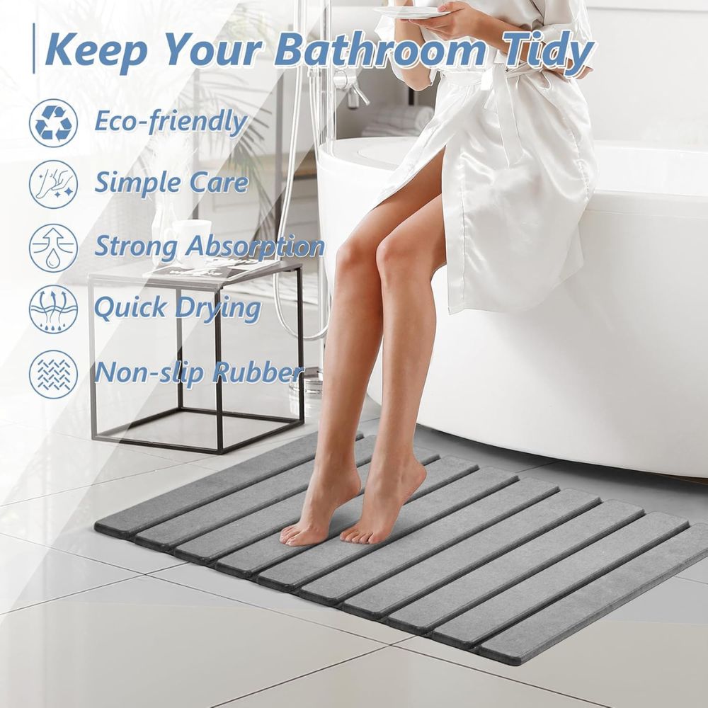WellPro™ Foldable Stone Bath Mat – Quick-Dry Diatomaceous Earth Non-Slip Mat for Bathroom