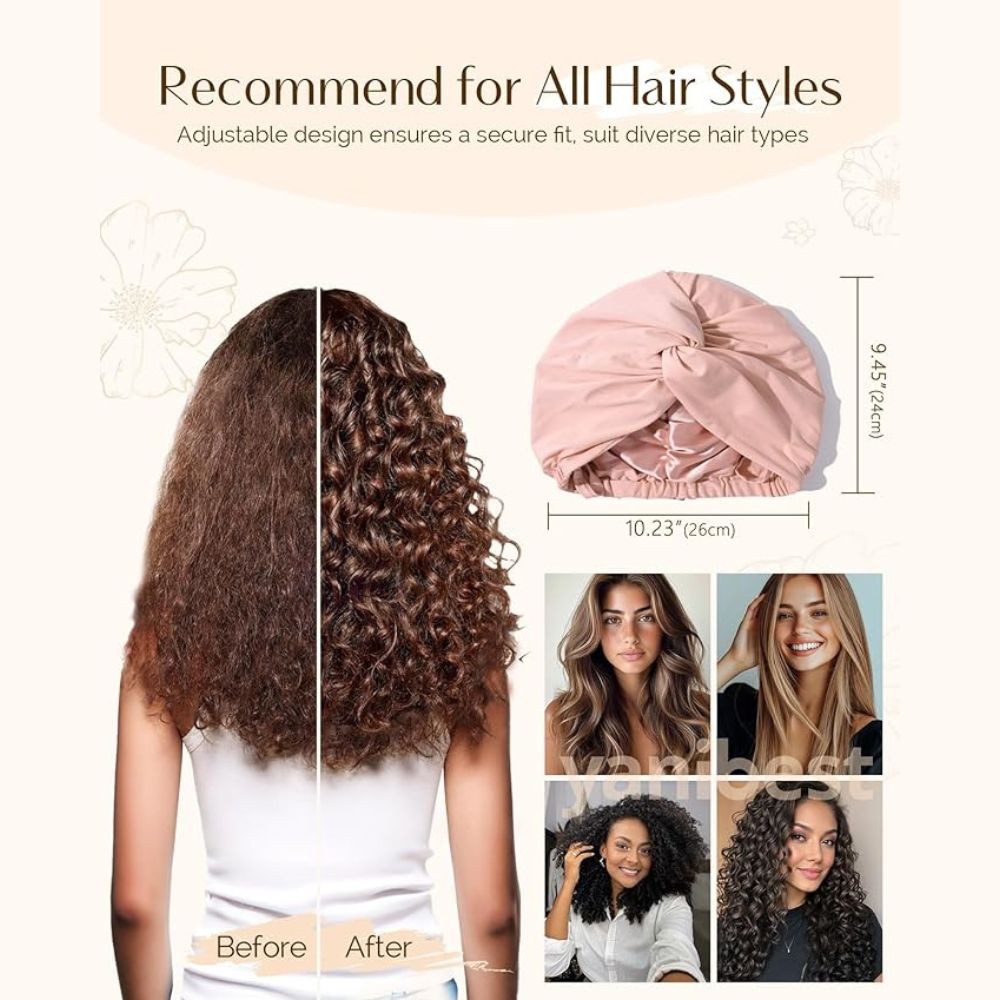 WellPro™ Satin Lined Hair Bonnet – Silk Turban Sleep Cap for Women, Chemo Headwear & Hair Wrap for Natural Curly Hair