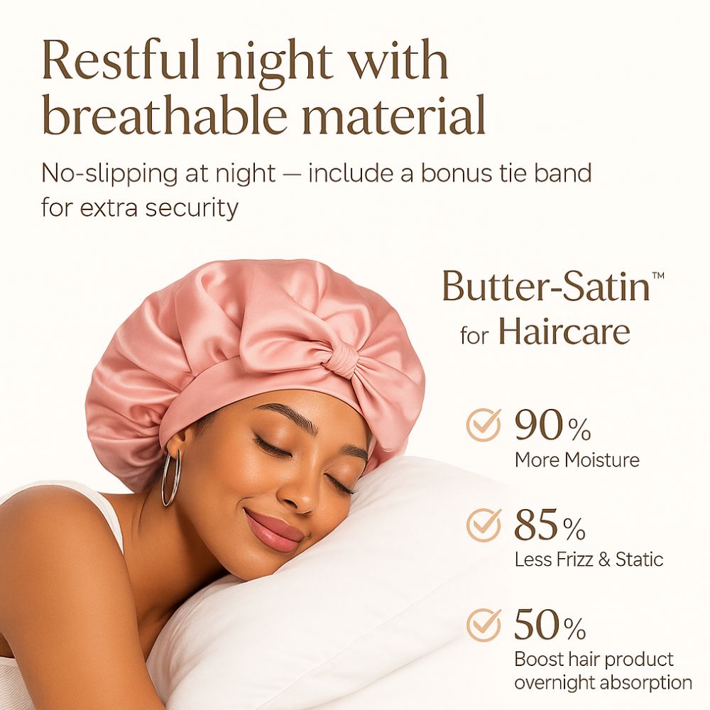 WellPro™ Adjustable Satin Bonnet for Sleeping – Double Layer Silk Sleep Cap with Tie Band for Women