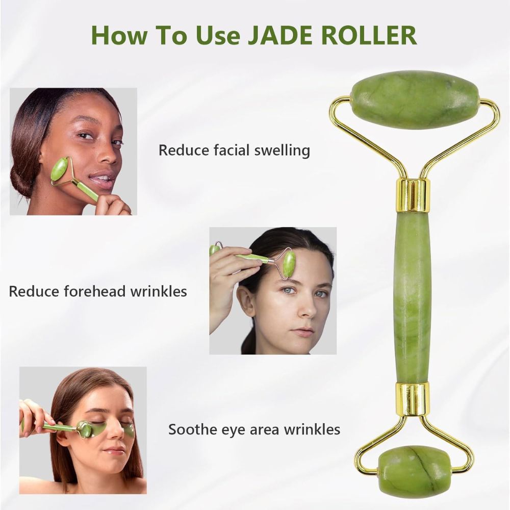 WellPro™ Gua Sha & Jade Roller Set – Natural Stone Face Roller & Gua Sha Tool for Face, Neck & Body Massage