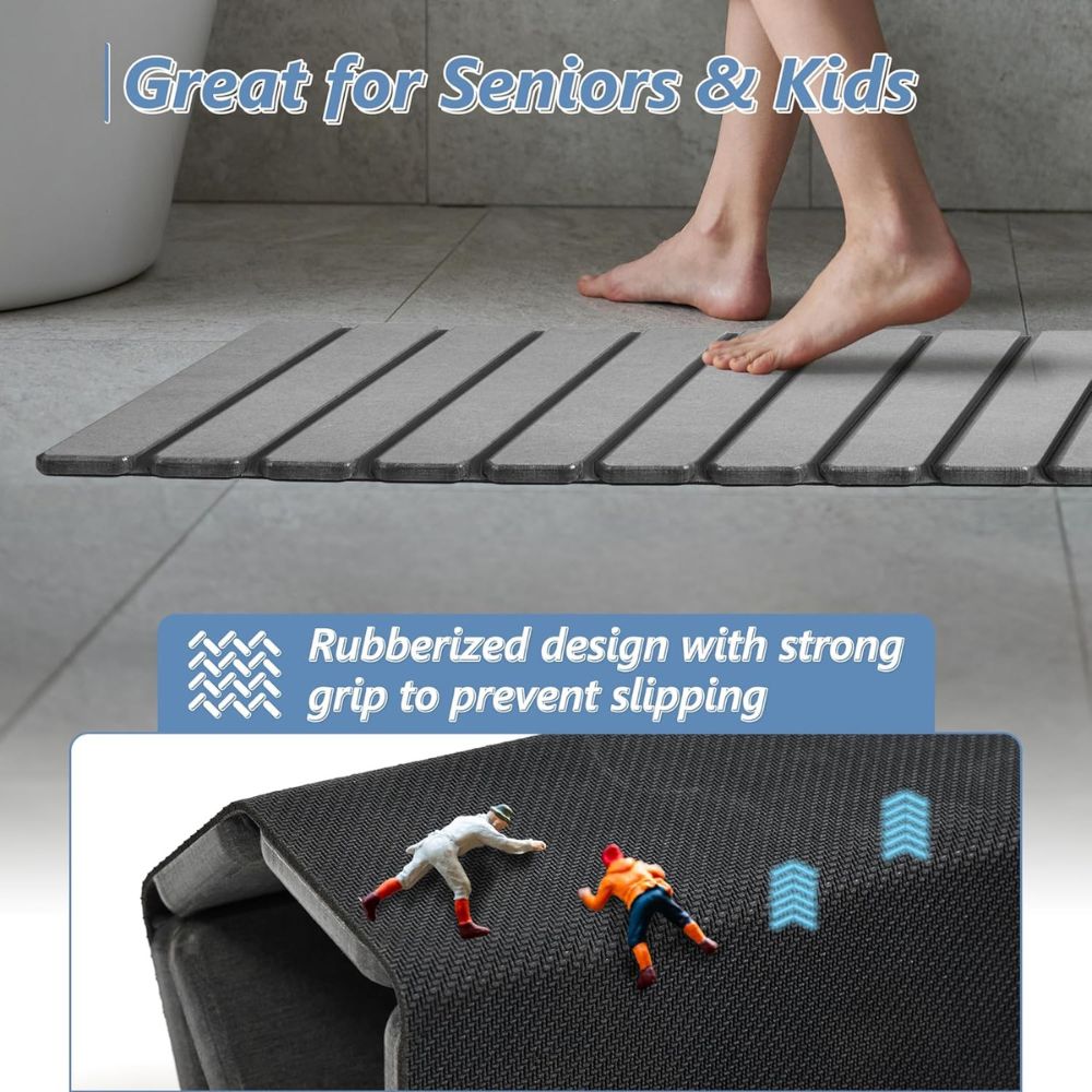 WellPro™ Foldable Stone Bath Mat – Quick-Dry Diatomaceous Earth Non-Slip Mat for Bathroom