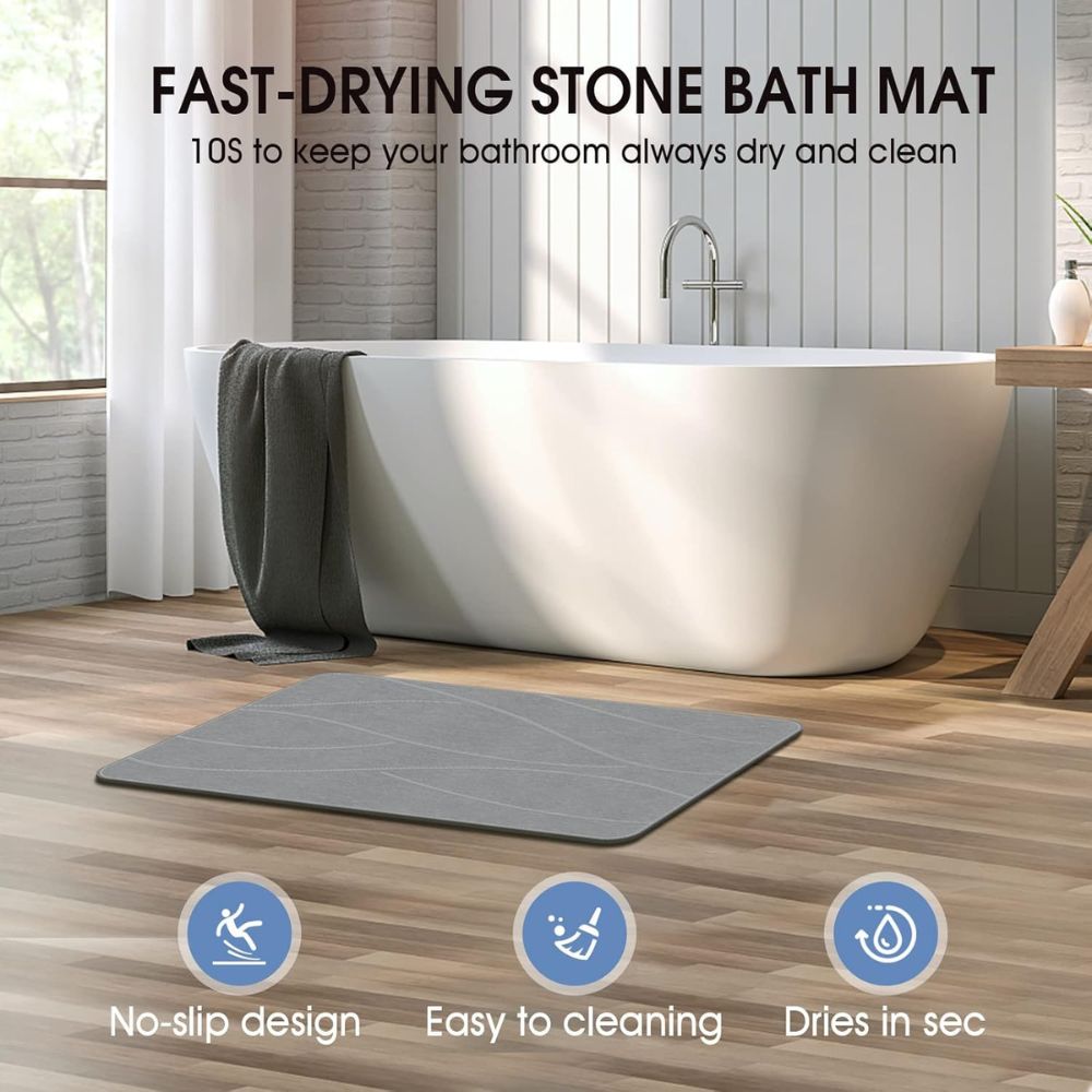WellPro™ Stone Bath Mat – Diatomaceous Earth Quick-Dry Non-Slip Mat for Bathroom & Shower