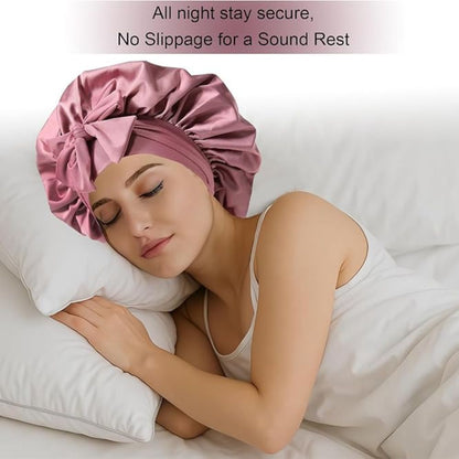 WellPro™ Silk Bonnet for Women – Satin Sleep Cap with Elastic Tie Band for Curly Hair
