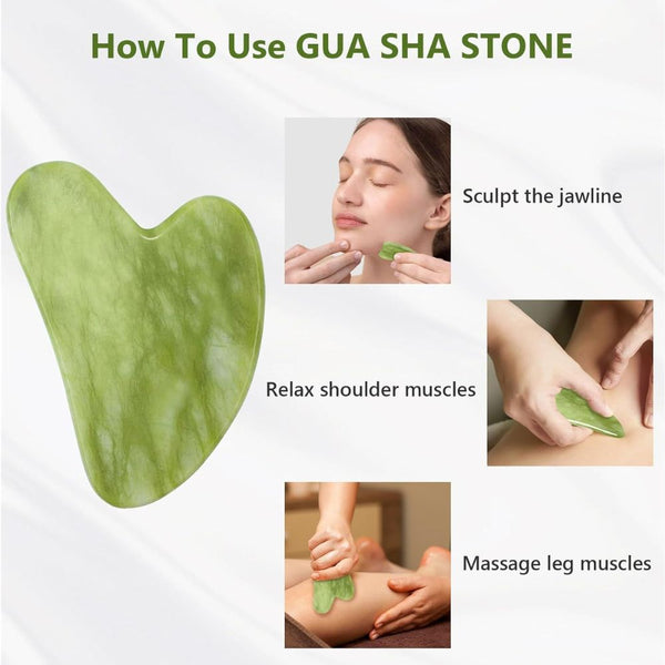 WellPro™ Gua Sha & Jade Roller Set – Natural Stone Face Roller & Gua Sha Tool for Face, Neck & Body Massage