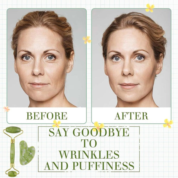 WellPro™ Gua Sha & Jade Roller Set – Natural Stone Face Roller & Gua Sha Tool for Face, Neck & Body Massage