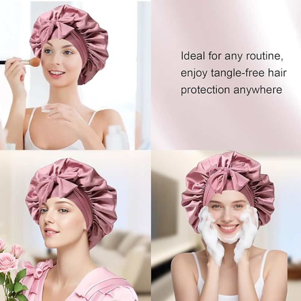 WellPro™ Silk Bonnet for Women – Satin Sleep Cap with Elastic Tie Band for Curly Hair