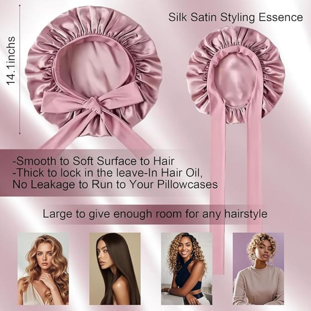 WellPro™ Silk Bonnet for Women – Satin Sleep Cap with Elastic Tie Band for Curly Hair
