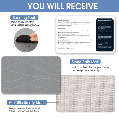 WellPro™ Stone Bath Mat – Diatomaceous Earth Quick-Dry Non-Slip Mat for Bathroom & Shower