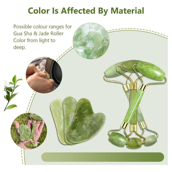 WellPro™ Gua Sha & Jade Roller Set – Natural Stone Face Roller & Gua Sha Tool for Face, Neck & Body Massage