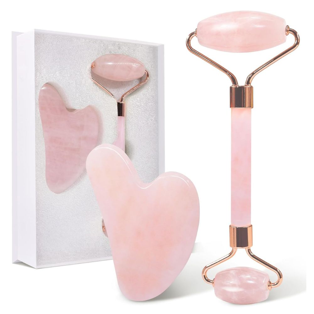 WellPro™ Gua Sha & Jade Roller Set – Natural Stone Face Roller & Gua Sha Tool for Face, Neck & Body Massage