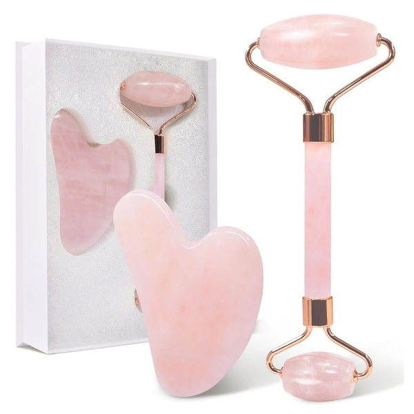WellPro™ Gua Sha & Jade Roller Set – Natural Stone Face Roller & Gua Sha Tool for Face, Neck & Body Massage