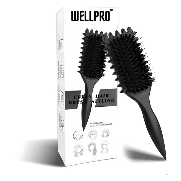 WellPro™ Curl Defining Brush – Detangling & Styling Brush for Curly Hair, Anti-Pull Design for Men & Women